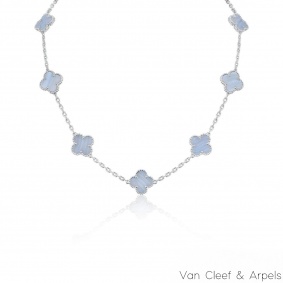 Van Cleef & Arpels White Gold Chalcedony Vintage Alhambra Necklace VCARD34800